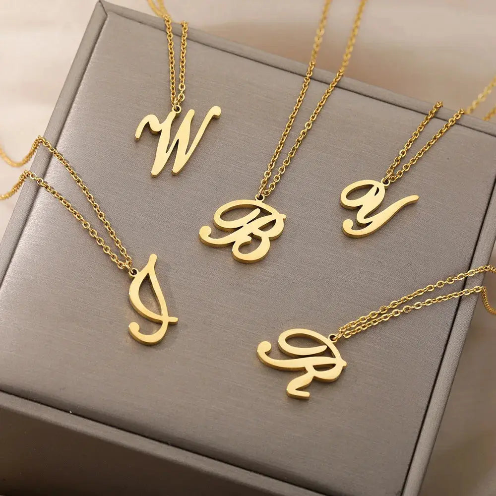 Dainty Initial Letter Necklaces For Women Gold Color Minimalist  Stainless Steel Initial Necklace Femme Wedding Jewelry Gift Smart_Life_Tech