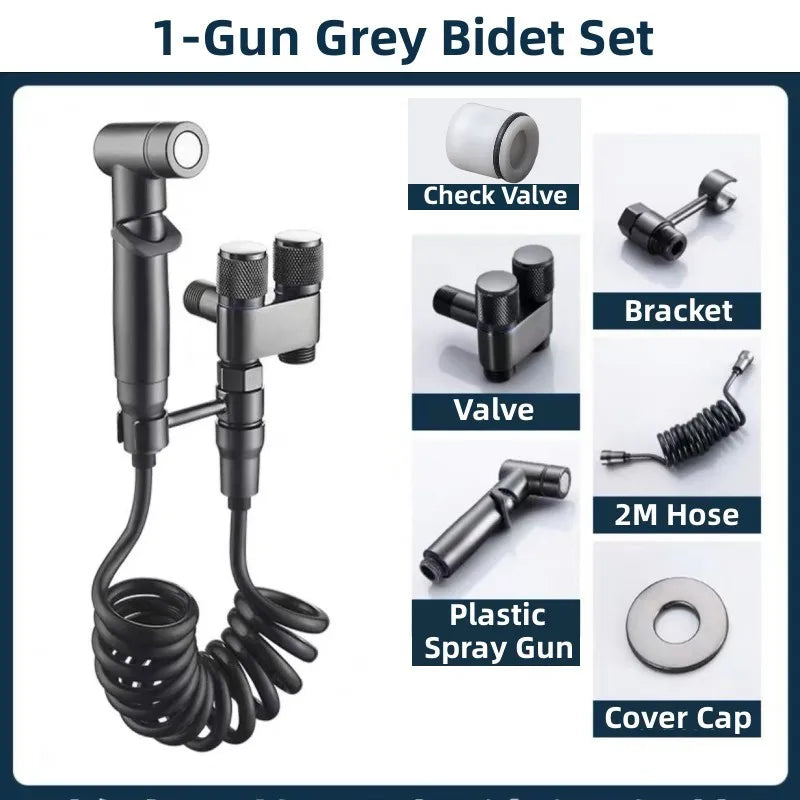 AOLEBEI Black Hygienic Shower Toilet Bidet Spray Gun Set with Dual Outlet Mini Angle Valve for Bathroom Accessories Smart_Life_Tech