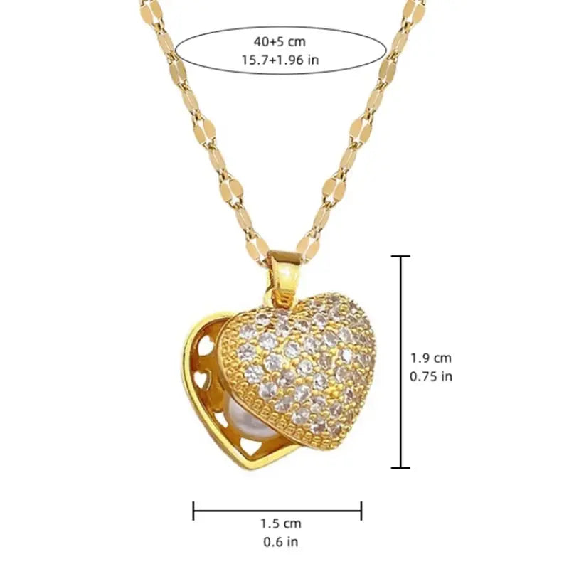 ZAKOL French Shell Pearl Necklace For Women Gold Color Stainless Steel Zircon Love Heart Clavicle Chain Choker Wedding Jewelry Smart_Life_Tech