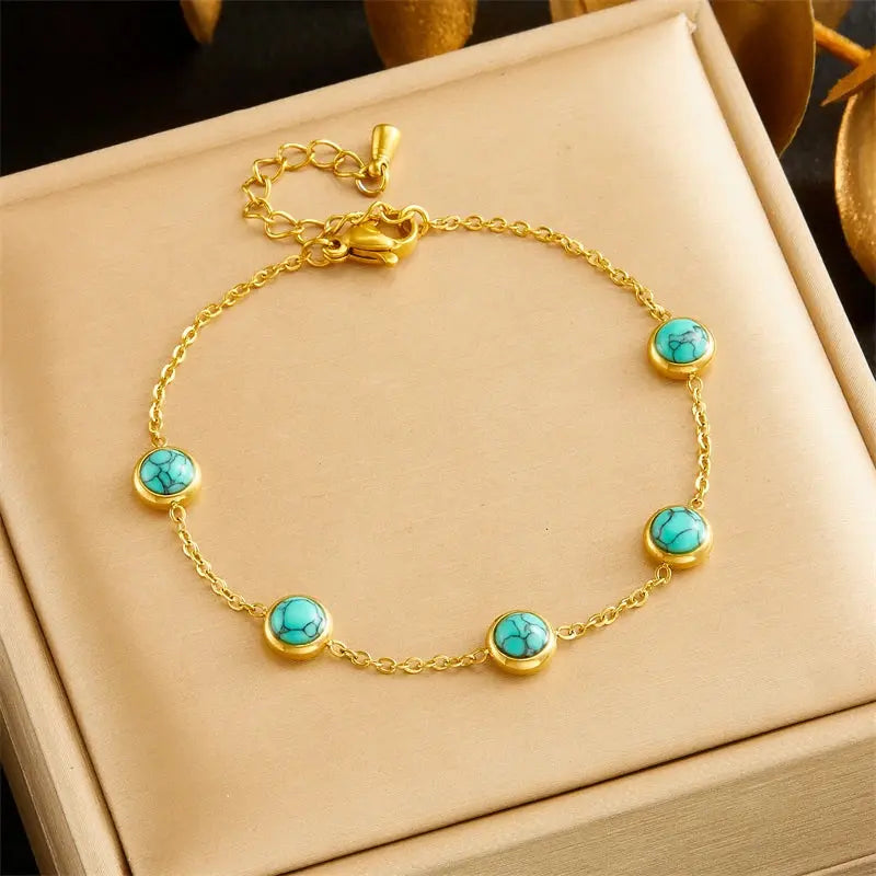 DIEYURO 316L Stainless Steel Round Turquoise Necklace Bracelet Earrings Suit For Womens 2024 New TrendNon-fadingjewelry Set Smart_Life_Tech