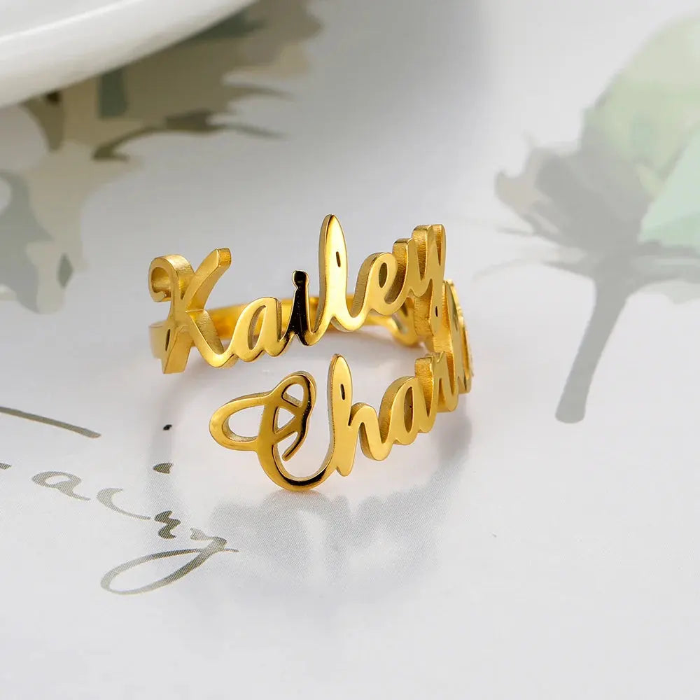 Custom Double First Name Finger Ring For Women Men Personalized Couple Family Gift Gold Color Stainless Steel Metal Jewelry Smart_Life_Tech