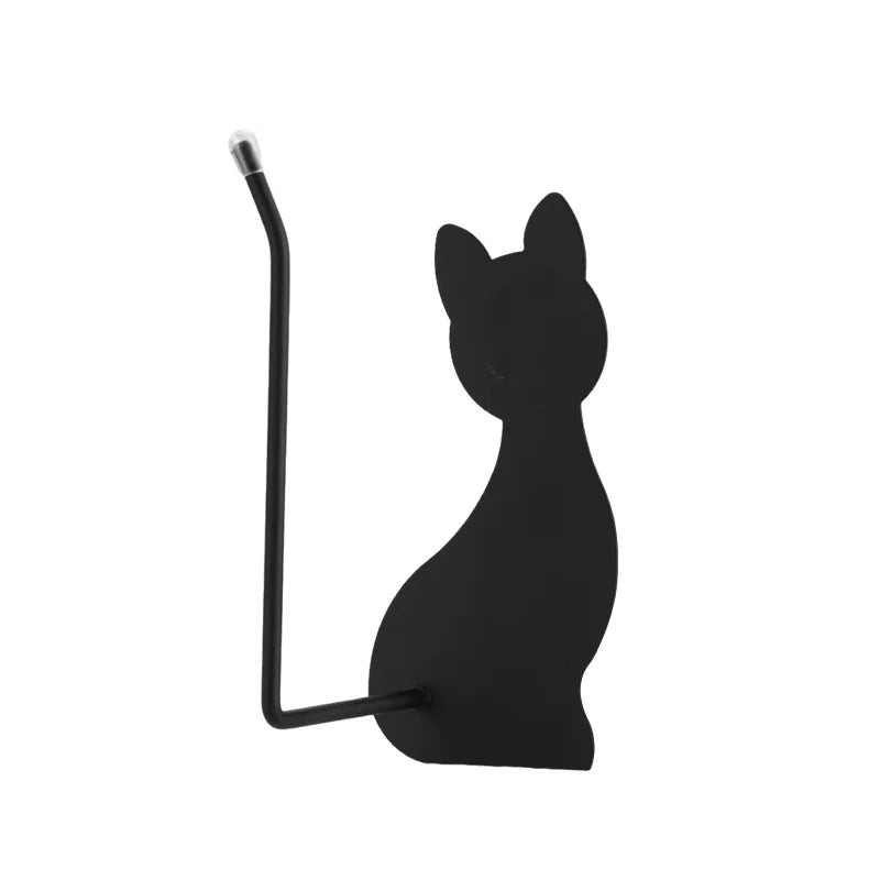 Cute cat shaped non perforated kitchen tissue holder cloth holder roll paper cling film wall mounted multi-purpose storage rack Smart_Life_Tech