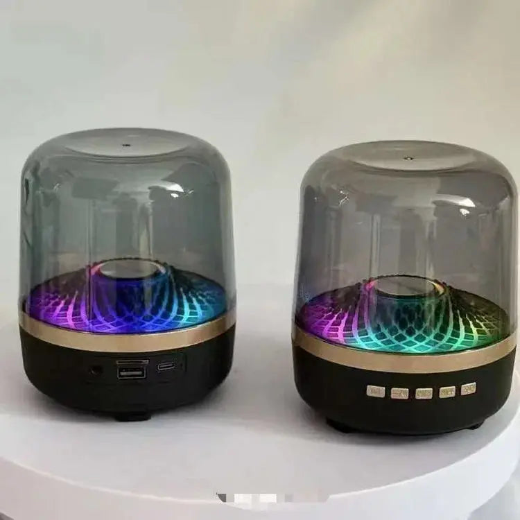 Hot-selling High-quality RGB Lighted Wireless Bluetooth Speaker with Black Gold Color and Glass Crystal Design for Desktop Smart_Life_Tech