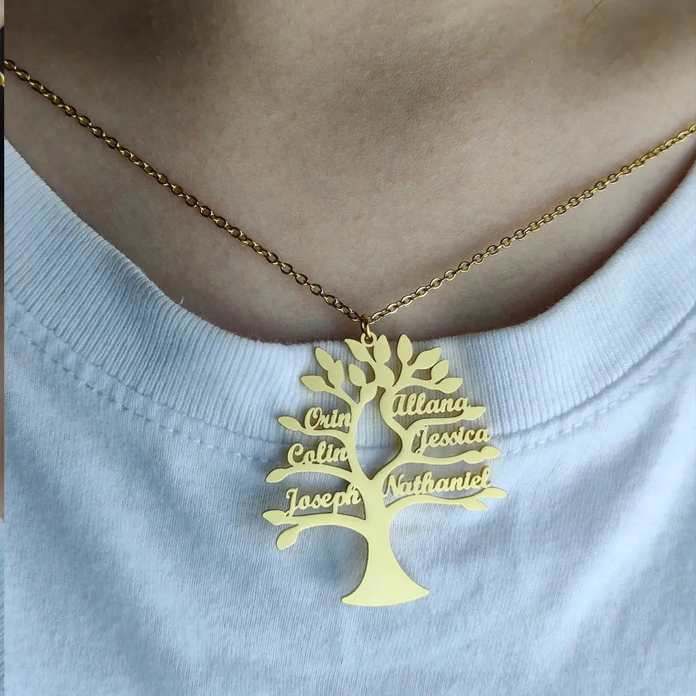 Custom Tree Of Life Name Necklace Personalized Mother Kids Family Member Names Gold Stainless Steel Pendant choker Jewelry Gifts Smart_Life_Tech