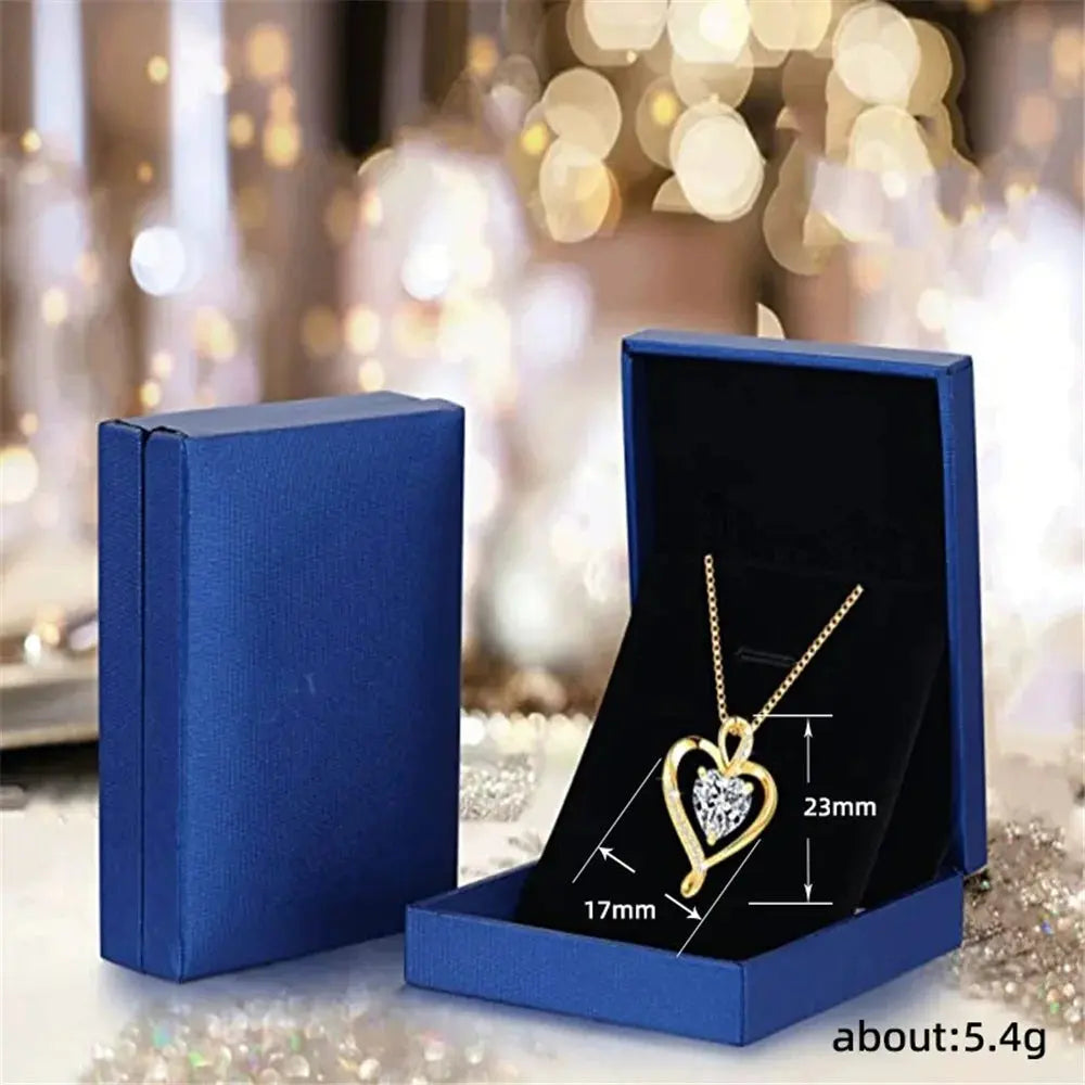 Cute Female Crystal White Zircon Stone Heart Pendant Necklace Vintage Gold Color Wedding Jewelry For Women Smart_Life_Tech