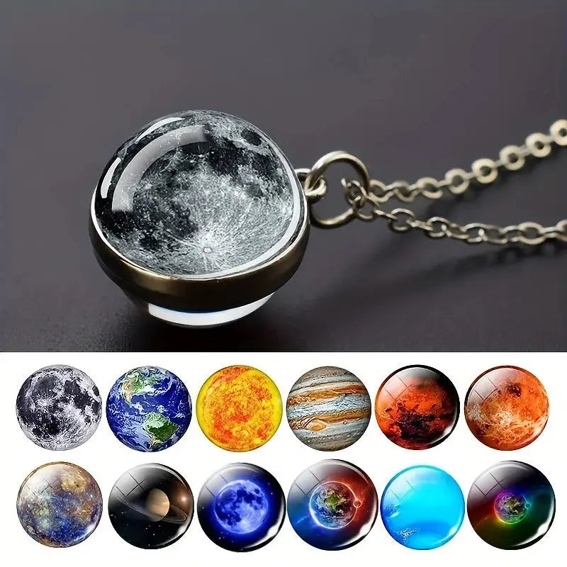 Funny Solar System Planet Necklace Moon Earth Saturn Jupiter Glass Button Pendant Necklace Universe Nebula Space Jewelry Smart_Life_Tech