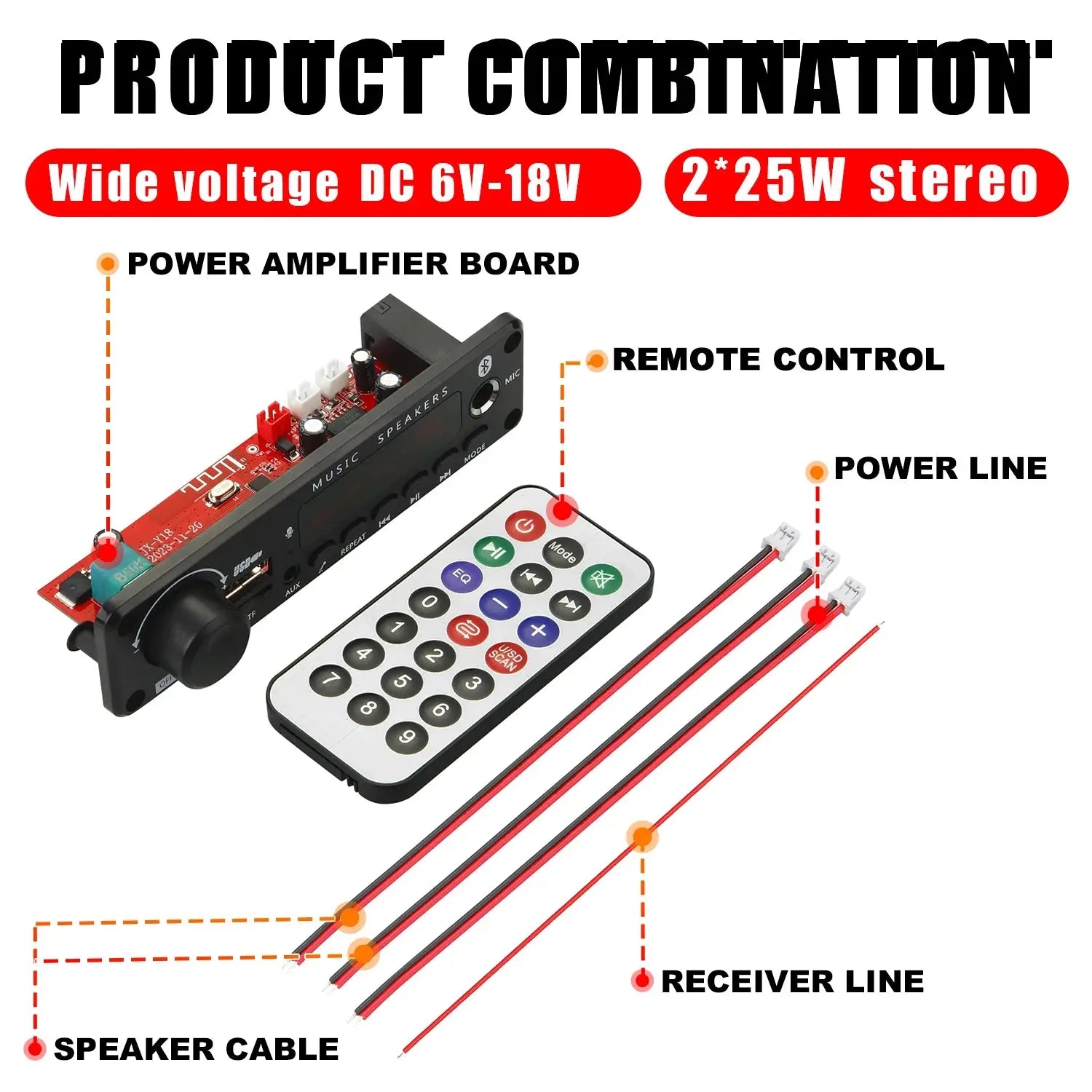 NEW 200W  Amplifier Bluetooth DIY MP3 WAV Decoder Board DC 12V 100W  Wireless Car USB MP3 Player TF Card Slot USB FM with Mic Smart_Life_Tech