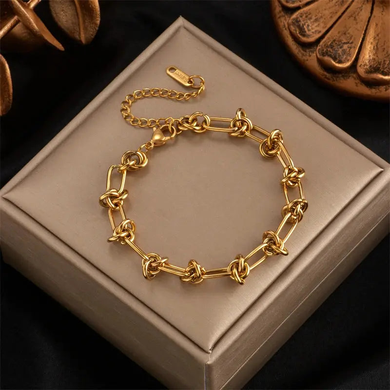 DIEYURO 316L Stainless Steel Gold Silver Color Twist Knot Necklace Bracelets For Womens Girl New Fashion Non-fading Jewelry Set Smart_Life_Tech