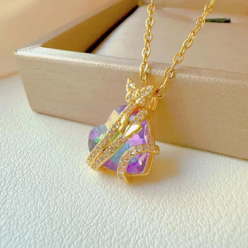 Fashionable and Luxurious Peach Heart Pearl Oyster Necklace, Personalized and Versatile Stainless Steel Clavicle Chain Smart_Life_Tech