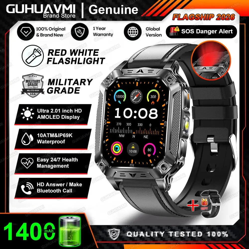 2026 New 1400mAh Big Battery Smart Watch Men Outdoor GPS Flashlight 10ATM Waterproof Bluetooth Call AMOLED HD Sports Smartwatch Smart_Life_Tech