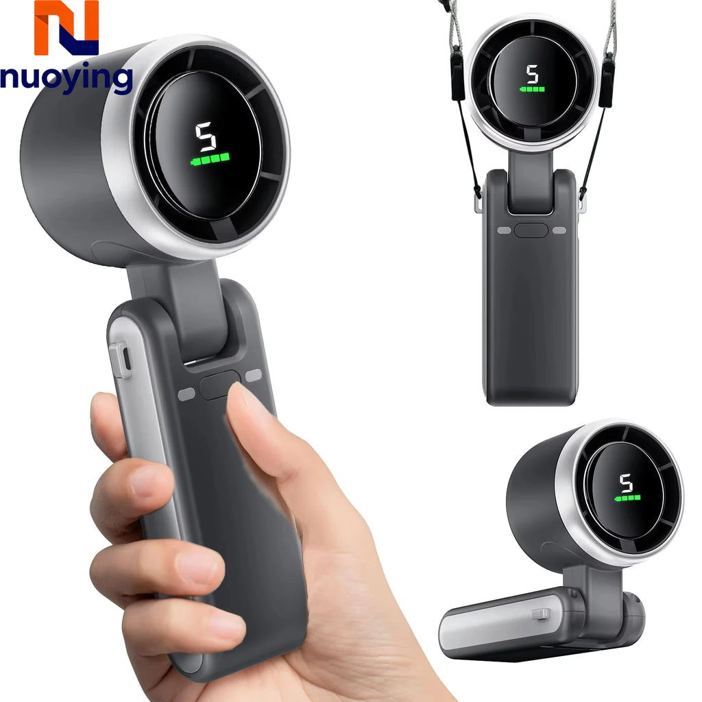 Portable Turbo Handheld Fan USB 5 Speeds 180° Foldable Powerful Personal Cooling Fan for Travel Outdoor