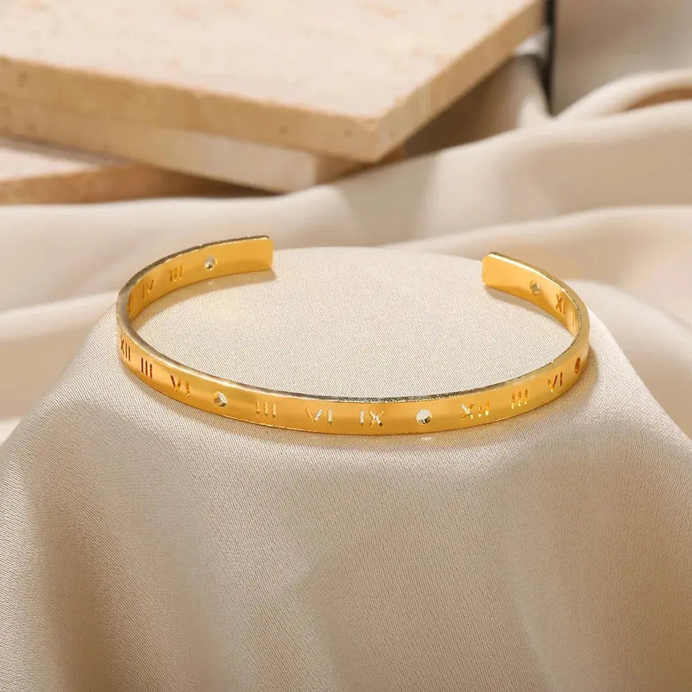 Exquisite Classic Bump Pattern Openning Bangles Bracelet For Women Cuff Bracelet Gold Color Stainless Steel Hand Ornament Gift Smart_Life_Tech