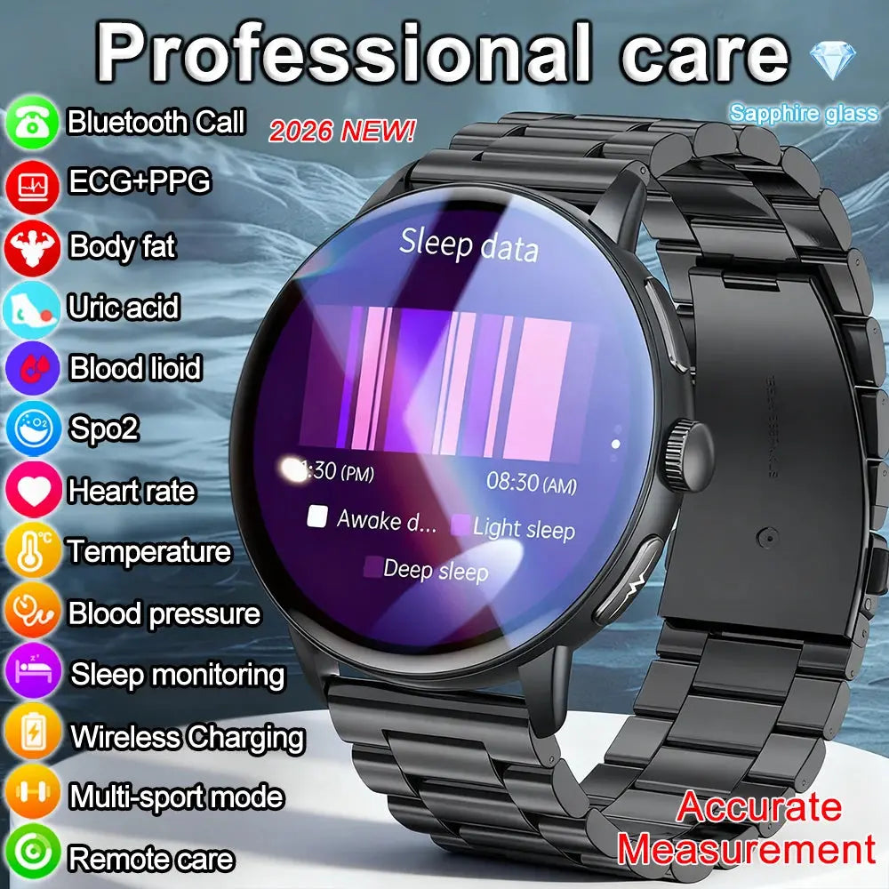 2026 New physical health Analysis Uric Acid Smart Watch Body Fat ECG+PPG BP Blood Oxygen HD Clock BT Call Smart Watch Men Women Smart_Life_Tech