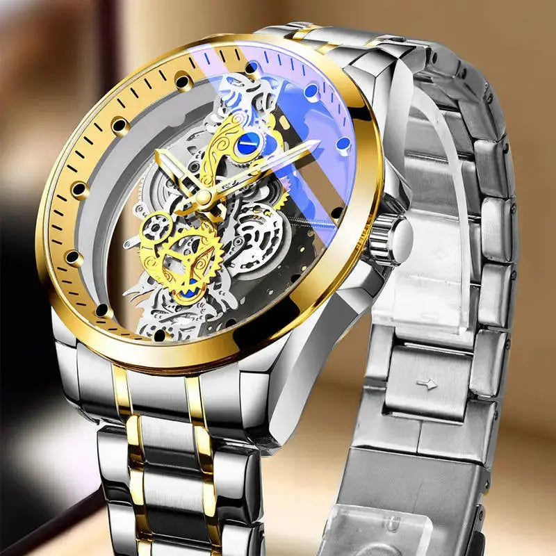 Hot Trendy Fashion Wholesale Men Golden Skeleton Automatic Quartz Wrist Watches Luxury Smart_Life_Tech