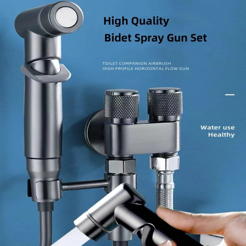 AOLEBEI Black Hygienic Shower Toilet Bidet Spray Gun Set with Dual Outlet Mini Angle Valve for Bathroom Accessories Smart_Life_Tech