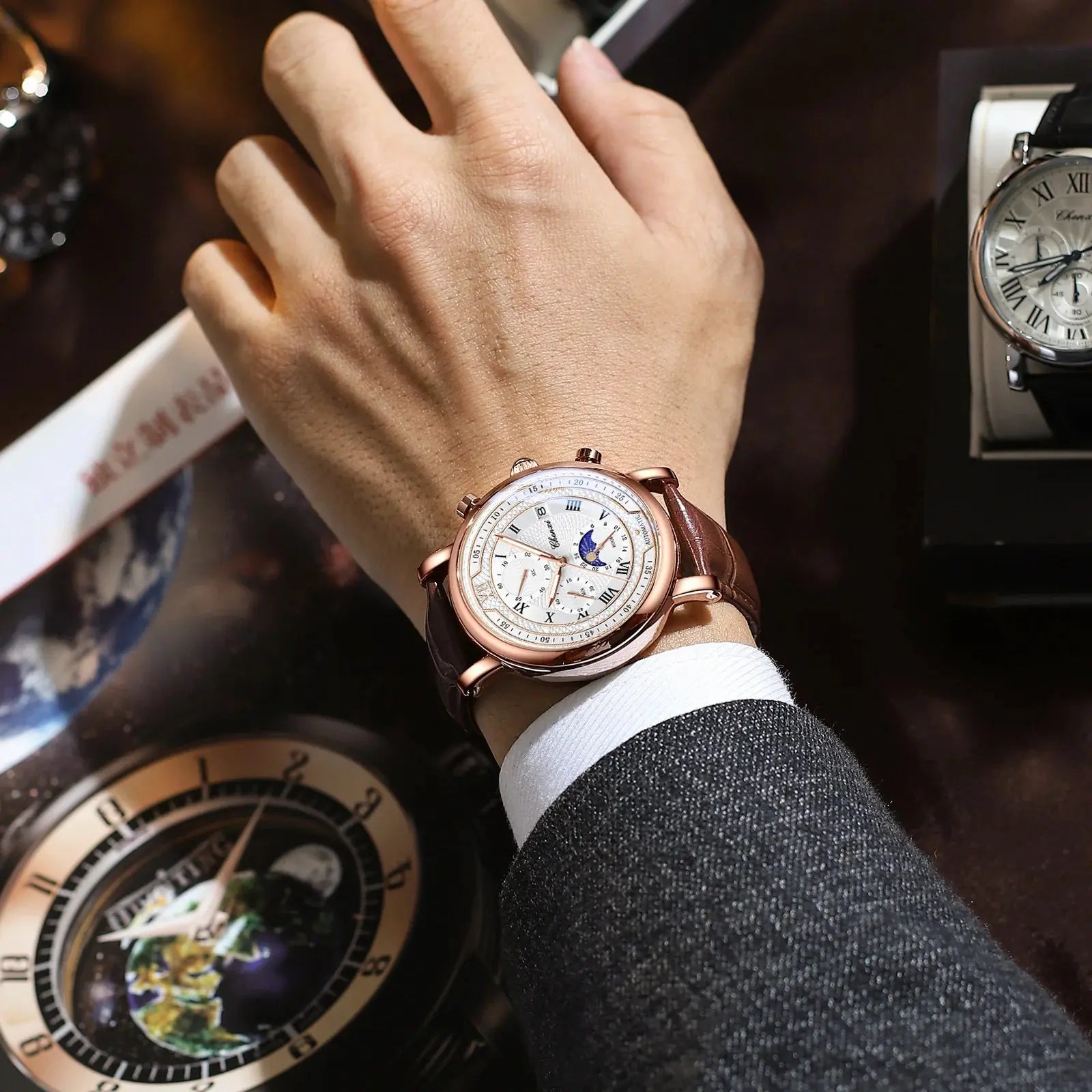 Chenxi 976 Leather Chronograph Date Men's Phase Of The Moon Timing Business Luminous Quartz Watch Relojes para hombres Smart_Life_Tech