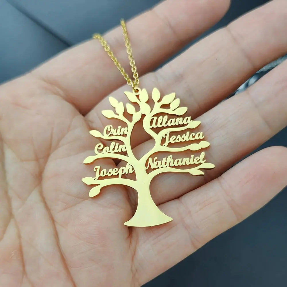 Custom Tree Of Life Name Necklace Personalized Mother Kids Family Member Names Gold Stainless Steel Pendant choker Jewelry Gifts Smart_Life_Tech