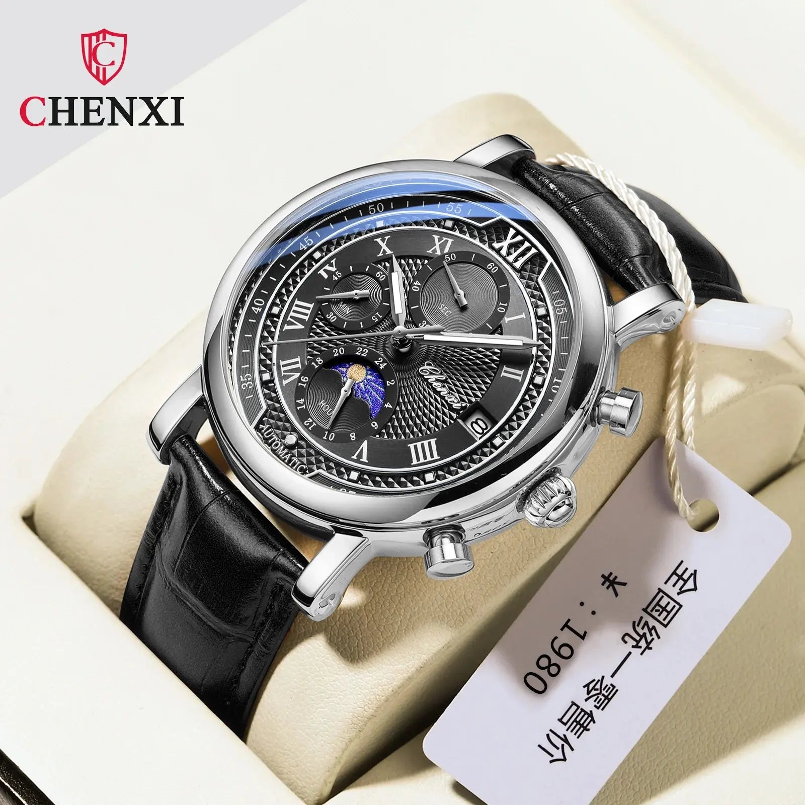 Chenxi 976 Leather Chronograph Date Men's Phase Of The Moon Timing Business Luminous Quartz Watch Relojes para hombres Smart_Life_Tech