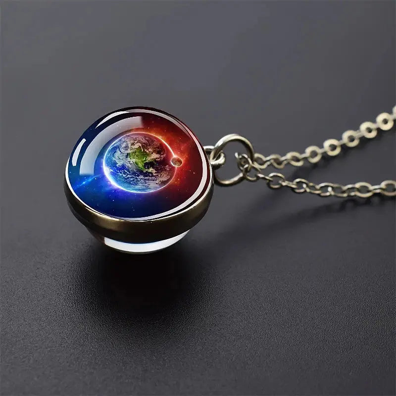 Funny Solar System Planet Necklace Moon Earth Saturn Jupiter Glass Button Pendant Necklace Universe Nebula Space Jewelry Smart_Life_Tech