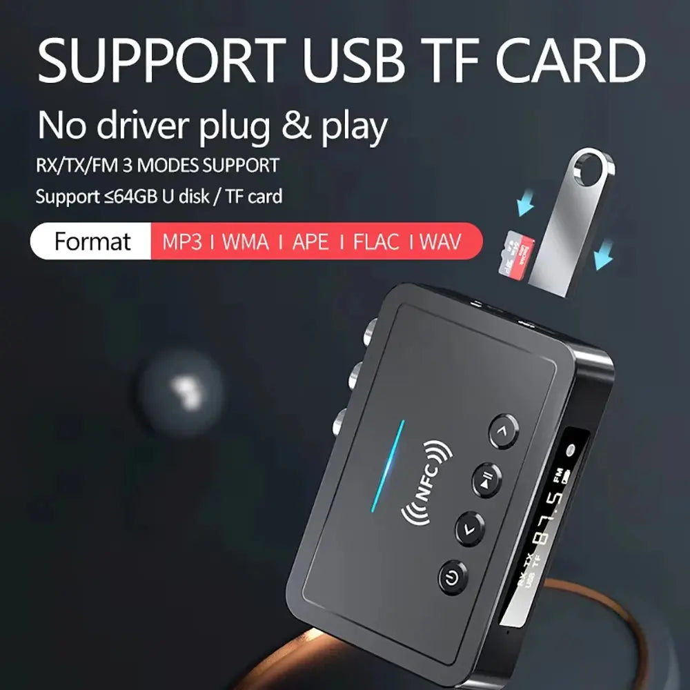 Bluetooth 6.0 Receiver Transmitter FM AUX 3.5mm RCA Fiber Coaxial TF U-Disk Playback Wireless Audio Adapter For TV Car Speaker Smart_Life_Tech