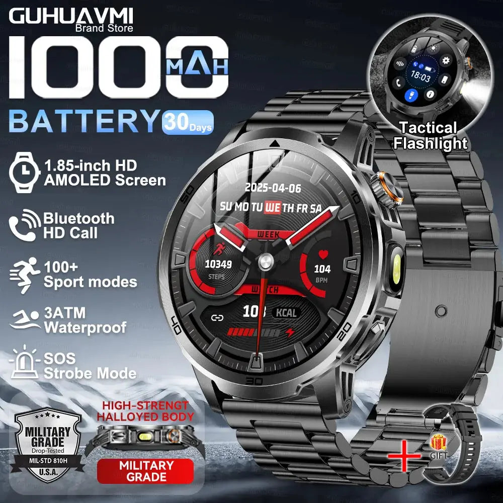 2026 New Military Outdoor Smart Watch 1.85‘’ AMOLED 1000mAh Large Battery 5ATM Waterproof Voice Call Sports Men Fitness Bracel Smart_Life_Tech