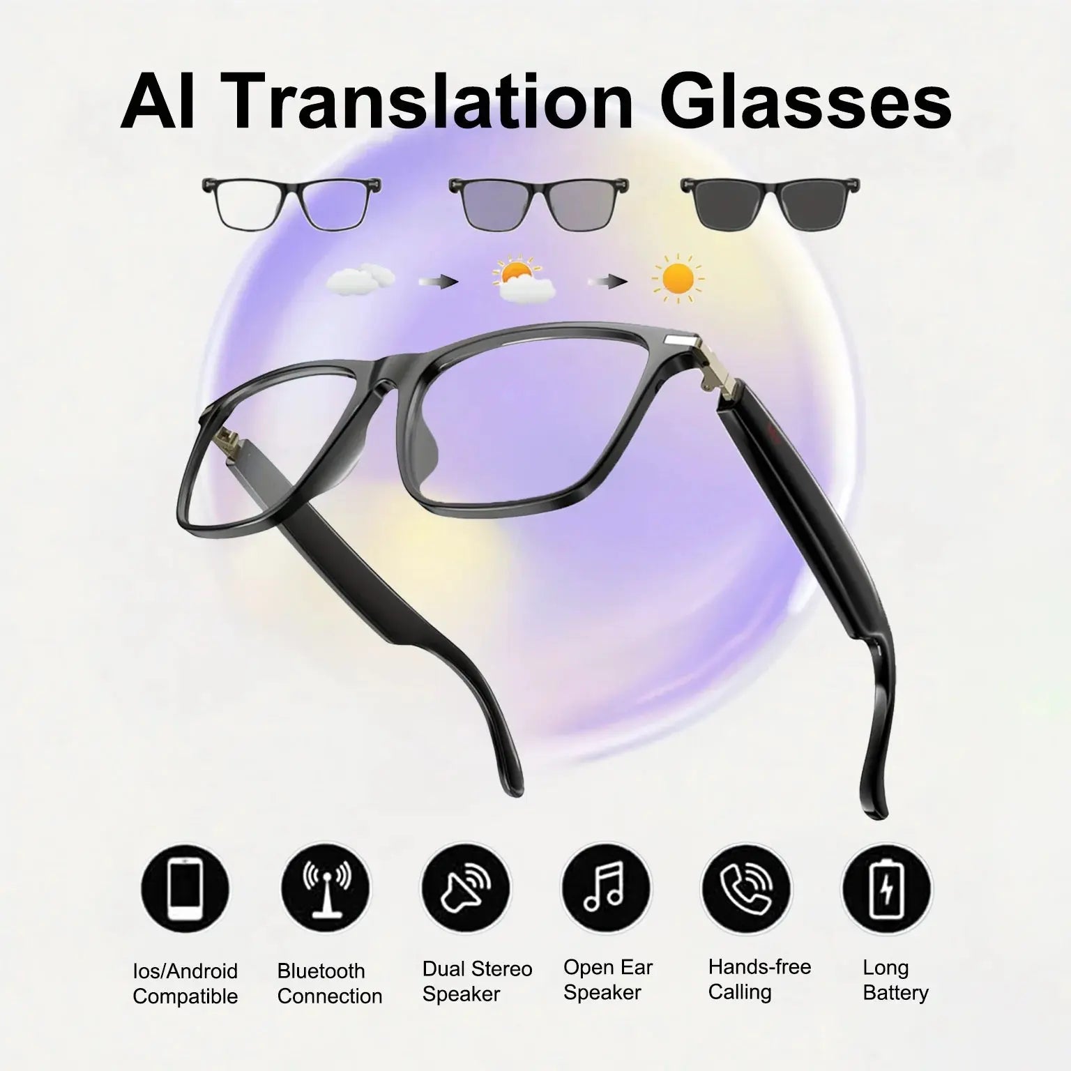AI Translation Smart Glasses with photochromic lenses, support 160+ languages real-time translation Smart_Life_Tech