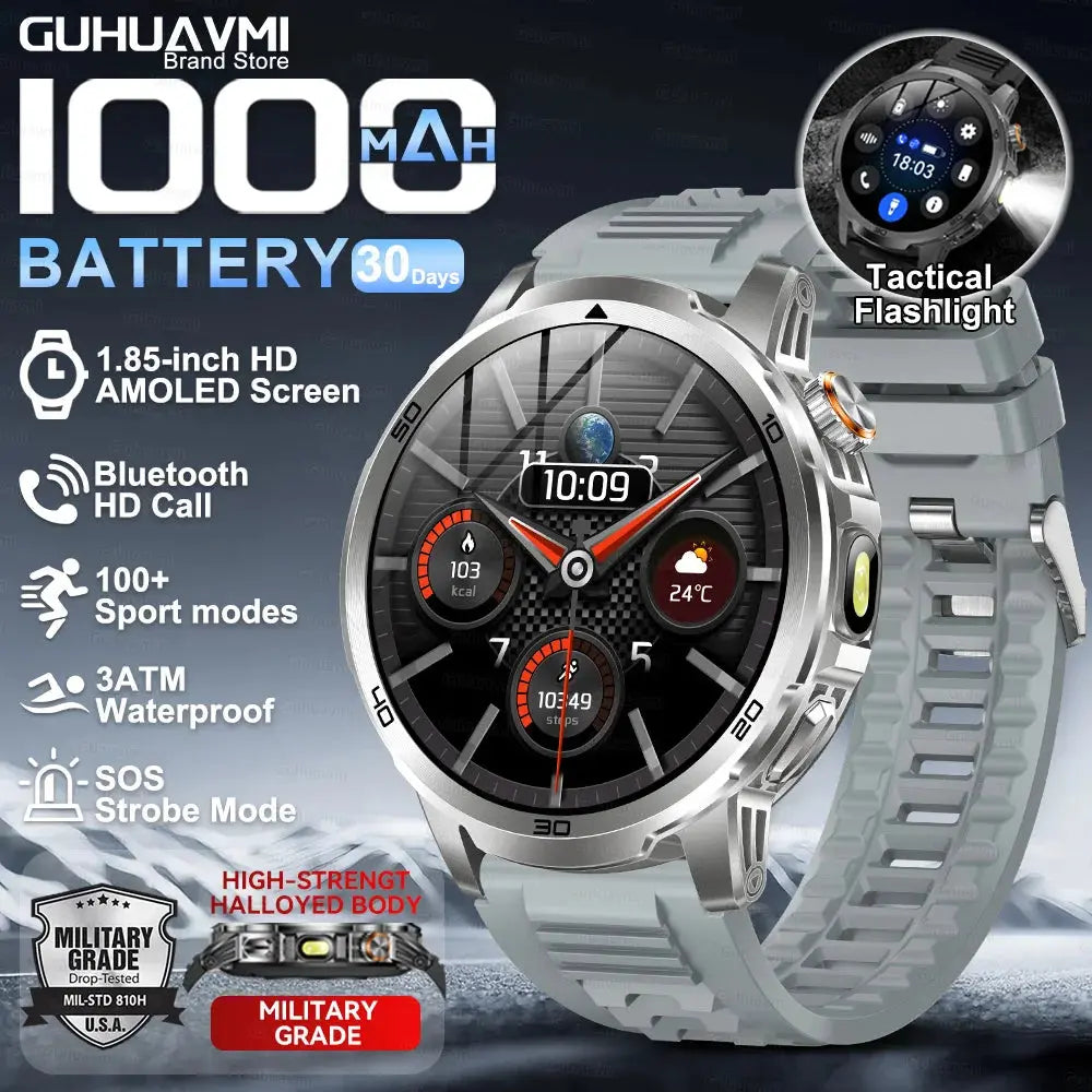 2026 New Military Outdoor Smart Watch 1.85‘’ AMOLED 1000mAh Large Battery 5ATM Waterproof Voice Call Sports Men Fitness Bracel Smart_Life_Tech