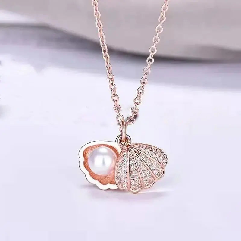 Fashionable and Luxurious Peach Heart Pearl Oyster Necklace, Personalized and Versatile Stainless Steel Clavicle Chain Smart_Life_Tech