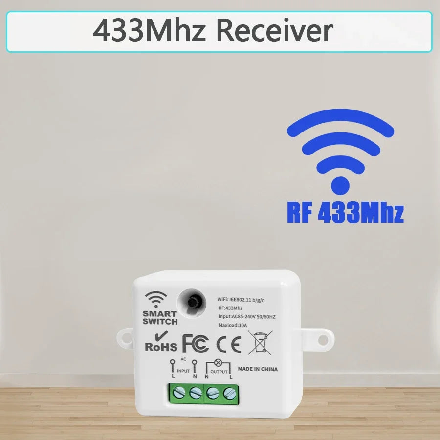 Wireless Smart Light Switch with 1/2/3 Gang RF 433MHz Remote Control Relay Receiver for Led Lamp AC 85-240V 10A DIY Module