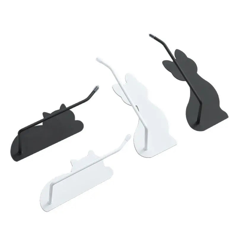 Cute cat shaped non perforated kitchen tissue holder cloth holder roll paper cling film wall mounted multi-purpose storage rack Smart_Life_Tech