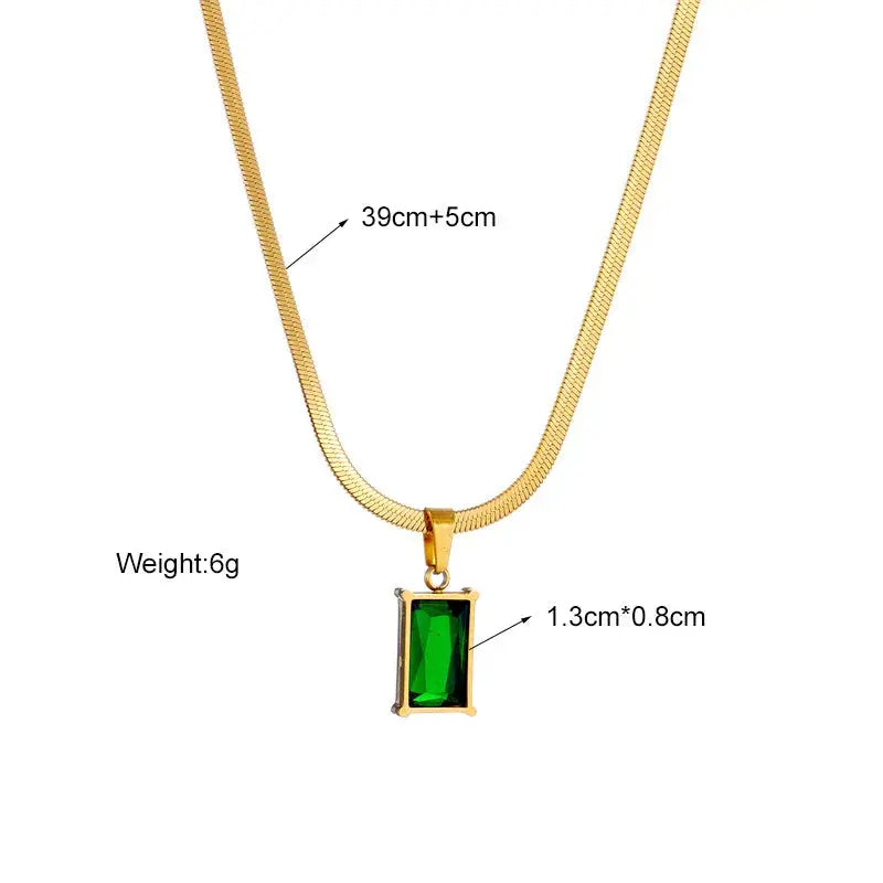 AKOL 316L Stainless Steel Rectangle Green Crystal Zircon Pendant Necklace Earrings For Women Fashion Party Jewelry Set Smart_Life_Tech