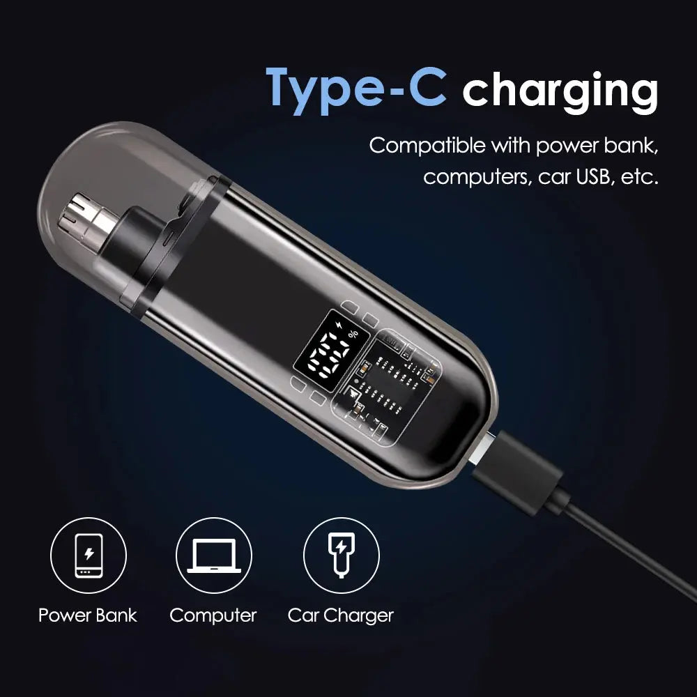 Electric Nose Hair Trimmer Rechargeable with Digital Display 6000 Rpm Mini Pocket Nose Ears Hair Shaving Eyebrow Trimmers Clippe Smart_Life_Tech