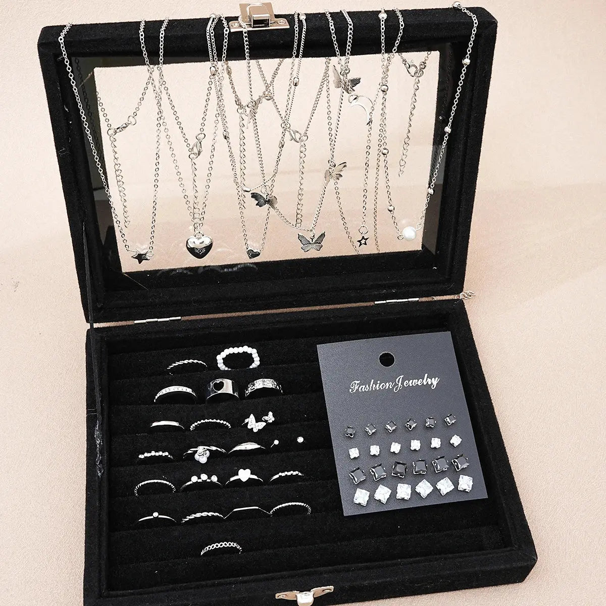 51 Pcs/Set Silver Color Chic Jewelry Set For Women Fashion Butterfly Heart Pearl Necklaces, Earrings, Rings, Match Daily Outfits Smart_Life_Tech