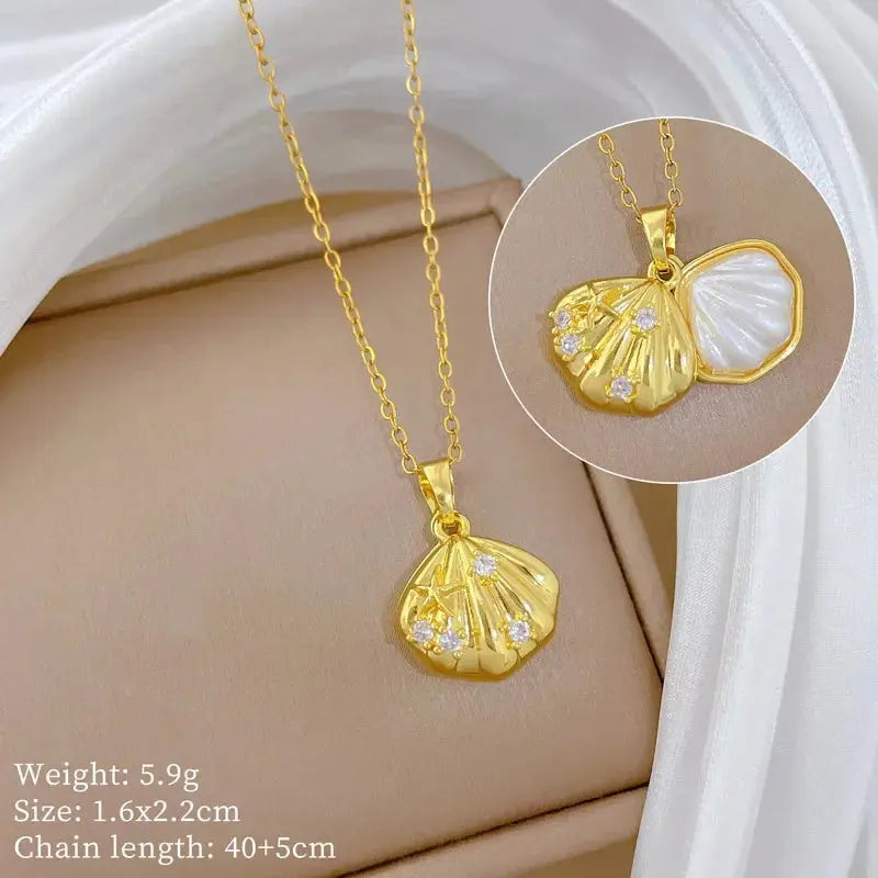 Fashionable and Luxurious Peach Heart Pearl Oyster Necklace, Personalized and Versatile Stainless Steel Clavicle Chain Smart_Life_Tech