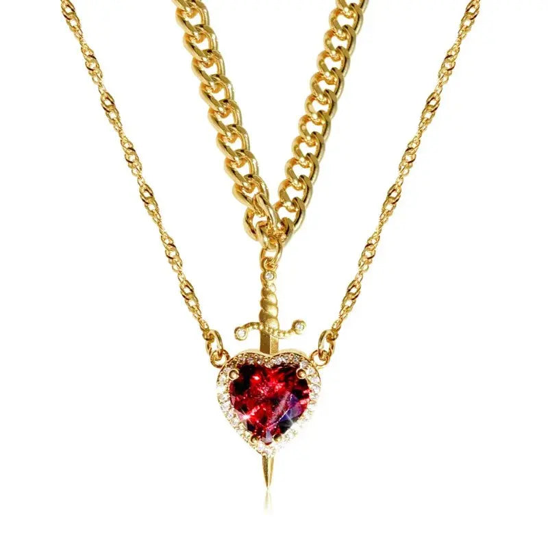 Heart and Sword Necklace Set of 2 - 18K Gold Plated STAINLESS STEEL Crystal Couple Necklaces for Women Men Boyfriend Girlfriend Smart_Life_Tech
