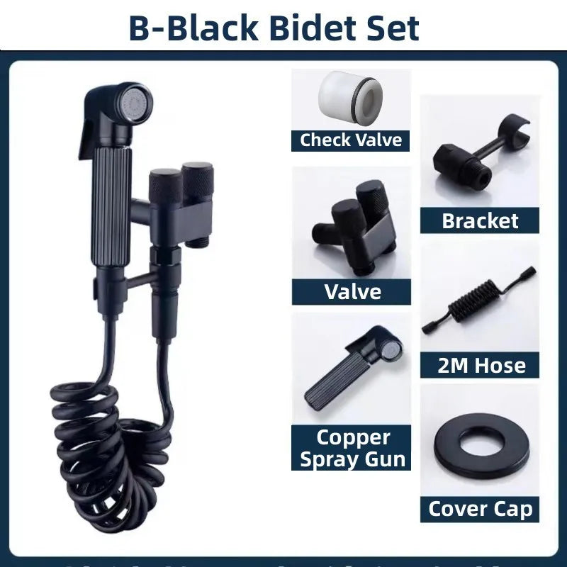 AOLEBEI Black Hygienic Shower Toilet Bidet Spray Gun Set with Dual Outlet Mini Angle Valve for Bathroom Accessories Smart_Life_Tech
