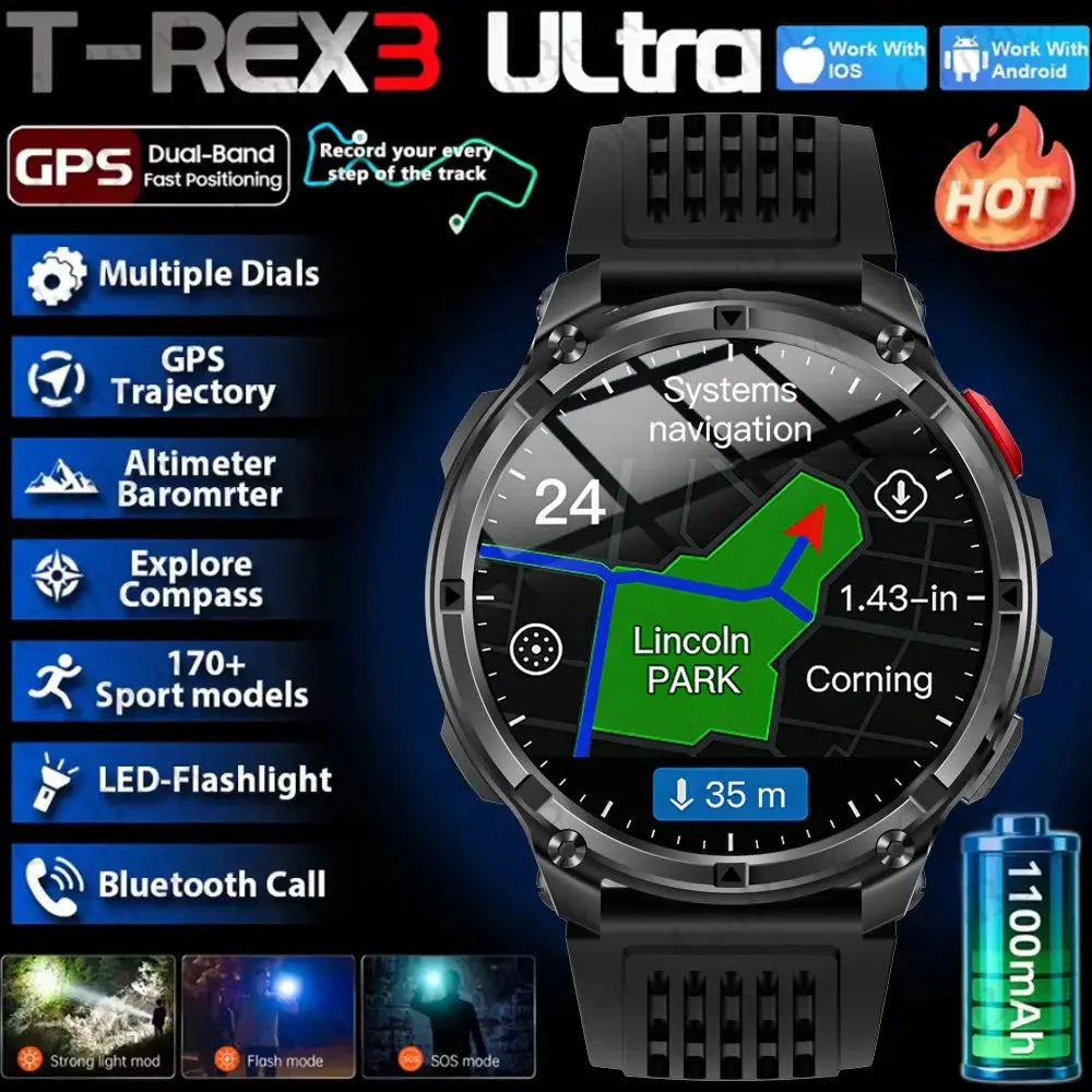 2026 New T-Rex3 Pro 1100mAh Battery Smart Watch GPS path 5ATM Waterproof Sports Run tracker Outdoors Compass Military Smartwatch Smart_Life_Tech