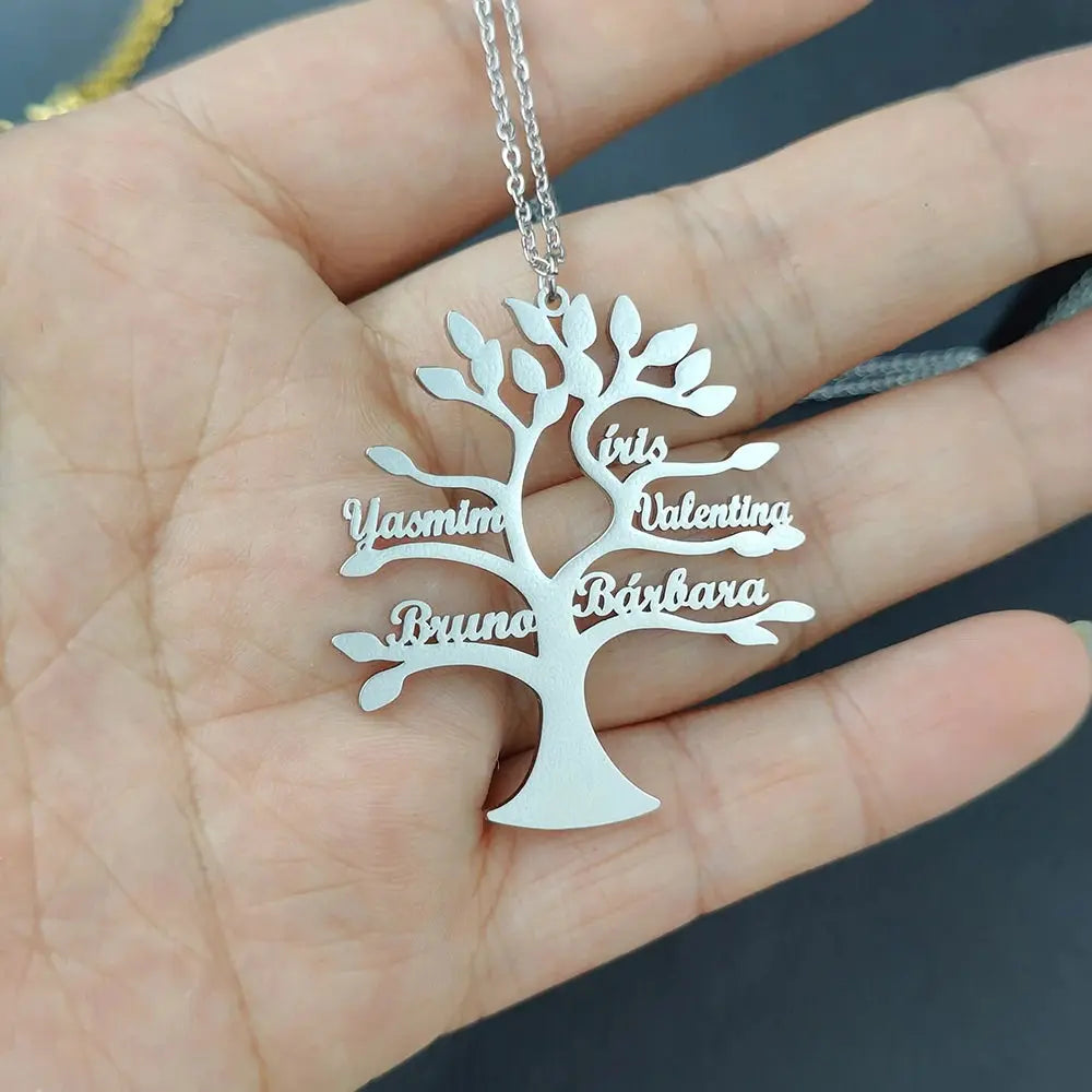 Custom Tree Of Life Name Necklace Personalized Mother Kids Family Member Names Gold Stainless Steel Pendant choker Jewelry Gifts Smart_Life_Tech