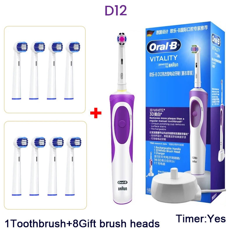 Oral-B Electric Toothbrush Rotation Vibrate Clean 3D White Tooth Adult Electric Tooth Brush Rechargeable Replaceable Brush Heads