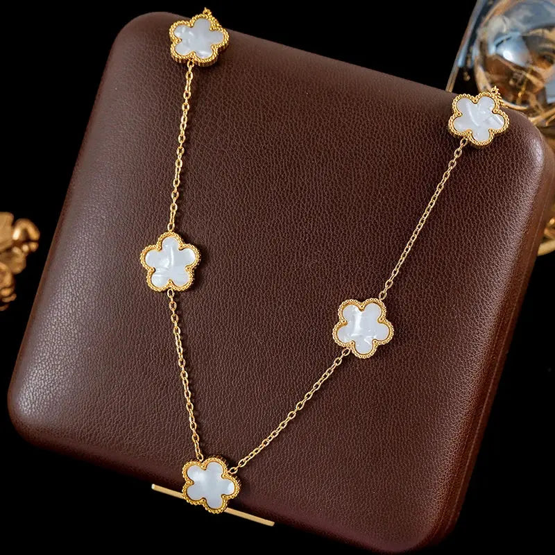 GANEMLY 316L Stainless Steel 4-Color Five Leaf Clover Flower Necklace Bracelet Earrings Set For Women New Waterproof Jewelry Smart_Life_Tech