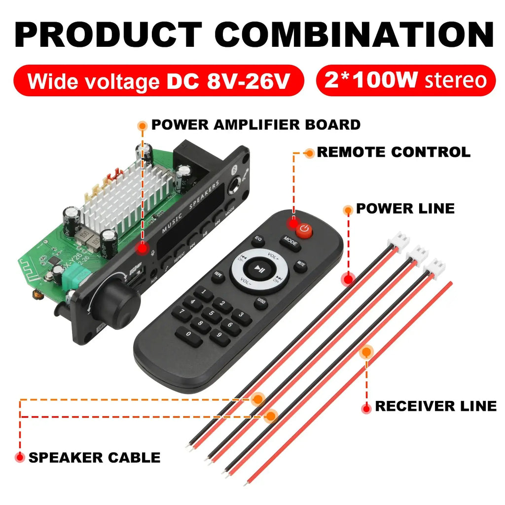 NEW 200W  Amplifier Bluetooth DIY MP3 WAV Decoder Board DC 12V 100W  Wireless Car USB MP3 Player TF Card Slot USB FM with Mic Smart_Life_Tech