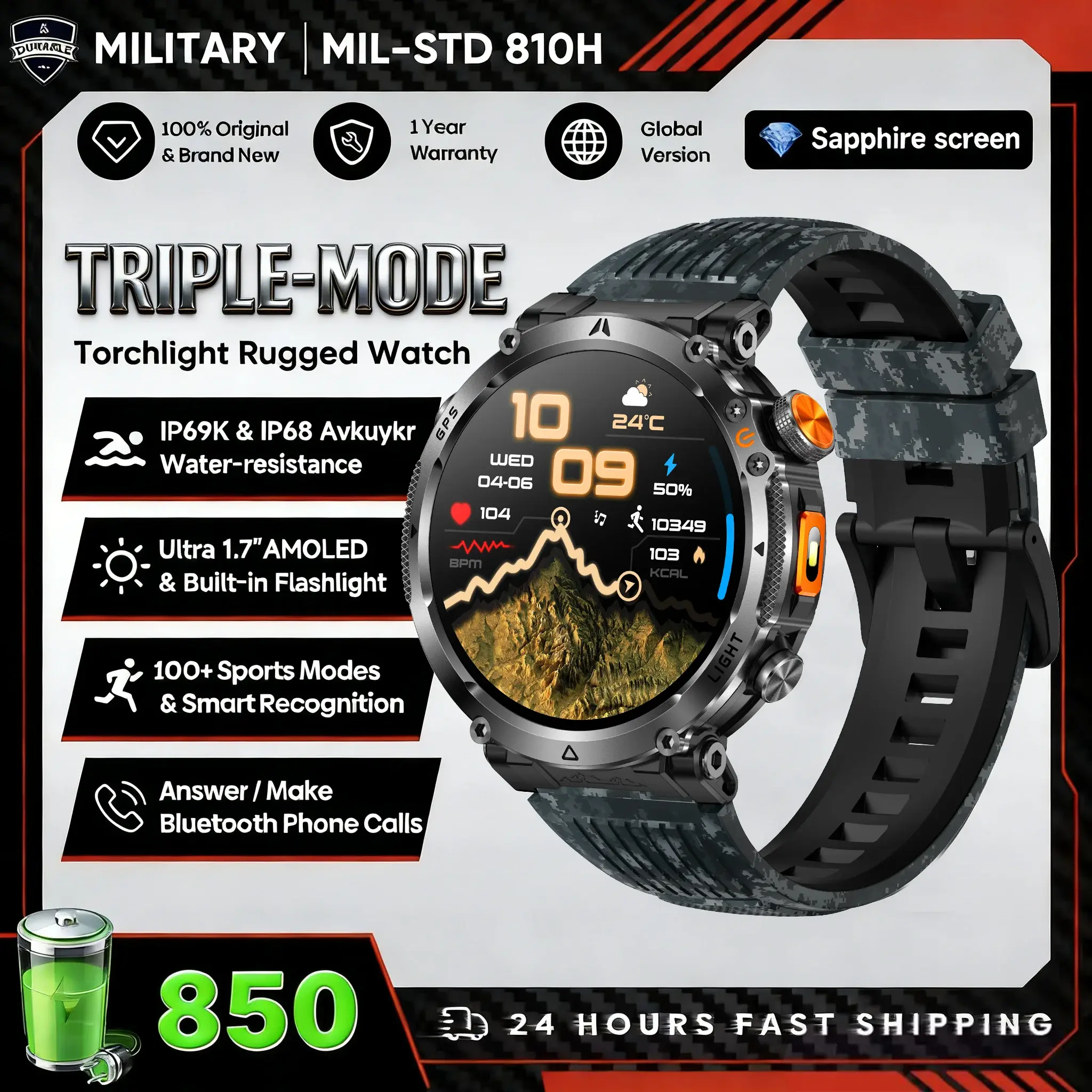2026 New Military GPS Sports Smart Watch Men Compass 3ATM Waterproof Swim Fitness Tracker AMOLED HD SmartWatches 580Mah Battery Smart_Life_Tech