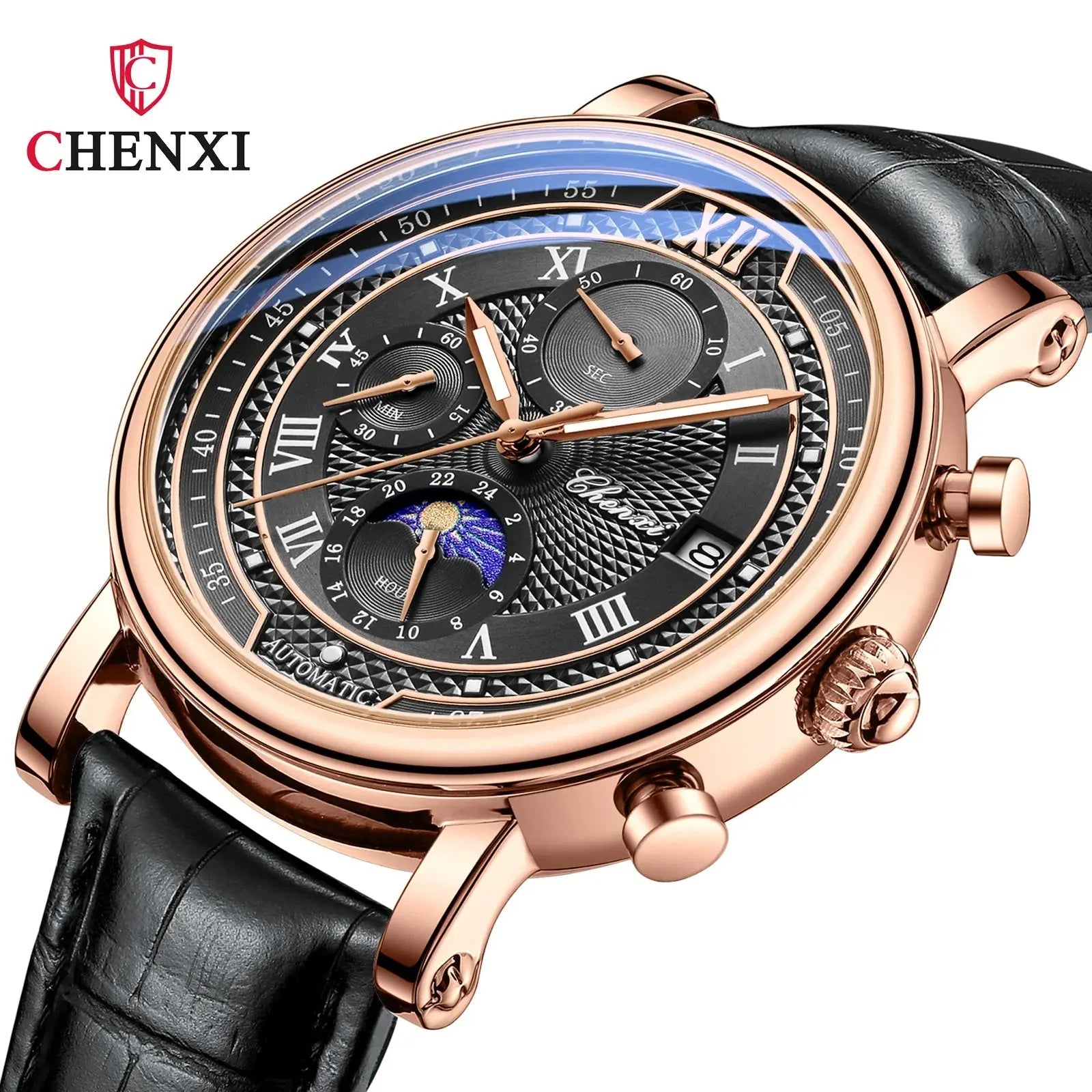Chenxi 976 Leather Chronograph Date Men's Phase Of The Moon Timing Business Luminous Quartz Watch Relojes para hombres Smart_Life_Tech