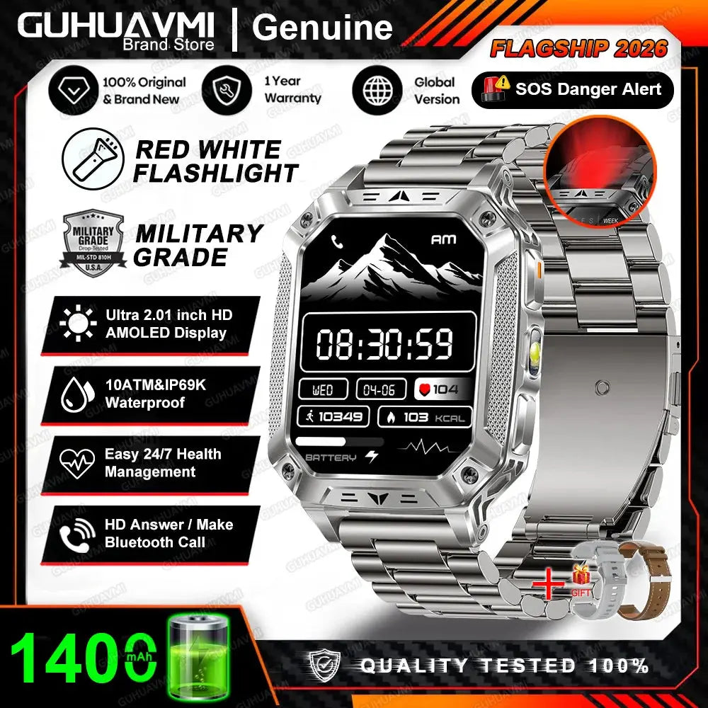 2026 New 1400mAh Big Battery Smart Watch Men Outdoor GPS Flashlight 10ATM Waterproof Bluetooth Call AMOLED HD Sports Smartwatch Smart_Life_Tech