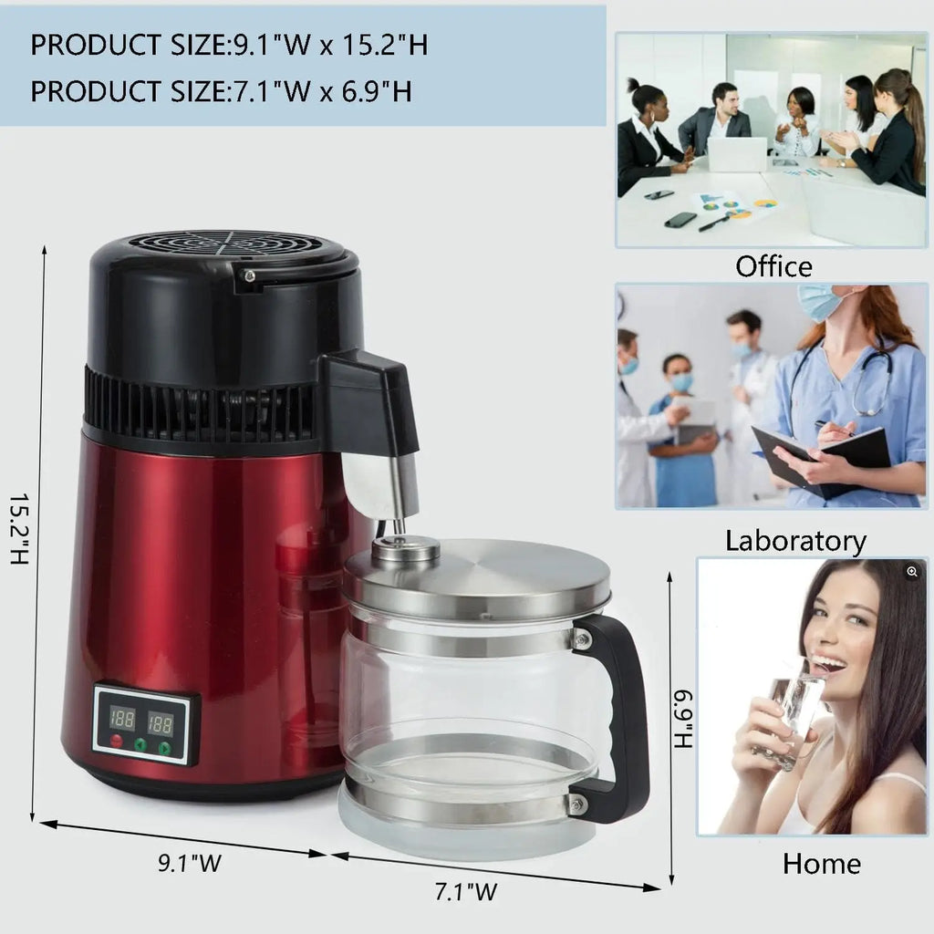 Water Distiller W/ Glass Container;750W,1.1Gal/4L Capacity;Distill Water up to 0.26Gal/1L per Hour and About 6Gal/23L per Day(Du