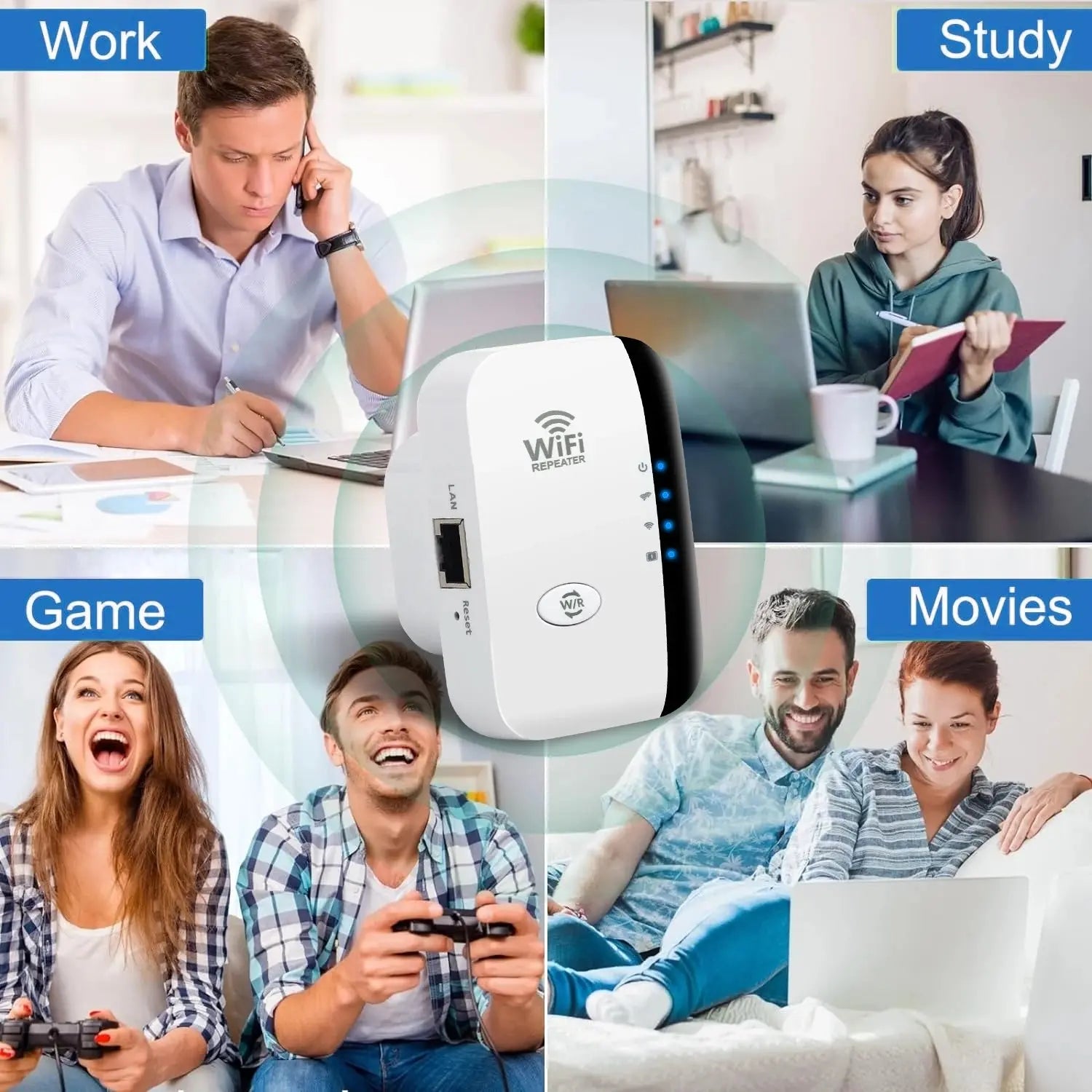 300Mbps WiFi Repeater High-Speed Expansion WiFi Signal Booster Built-in Antenna Repeater & Extender for Stable Wall-Penetrating Smart_Life_Tech