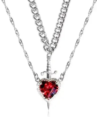 Heart and Sword Necklace Set of 2 - 18K Gold Plated STAINLESS STEEL Crystal Couple Necklaces for Women Men Boyfriend Girlfriend Smart_Life_Tech