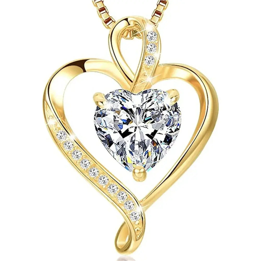 Cute Female Crystal White Zircon Stone Heart Pendant Necklace Vintage Gold Color Wedding Jewelry For Women Smart_Life_Tech