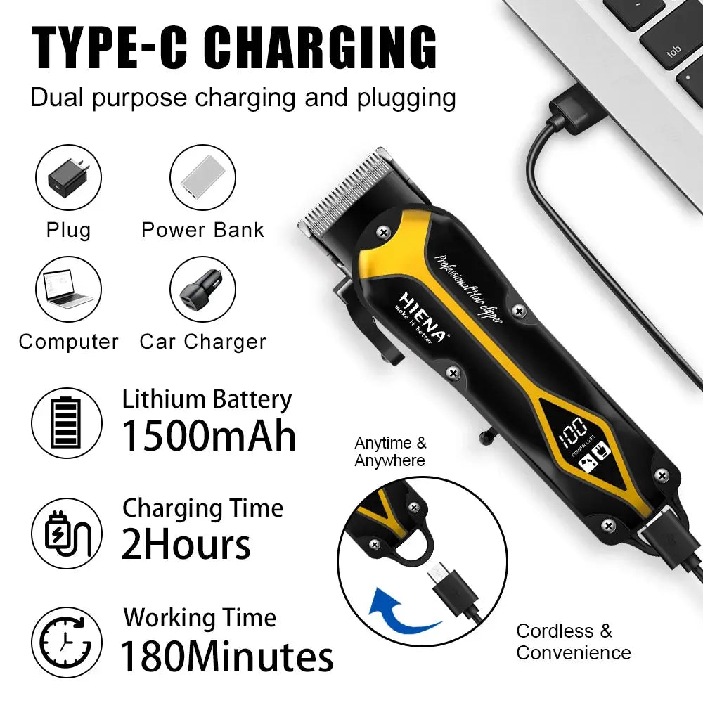 hiena Electric Hair Clipper Hair Cut Maching Wireless Trimmer men Professional Clipper Machine Rechargeable Hair Cut Smart_Life_Tech