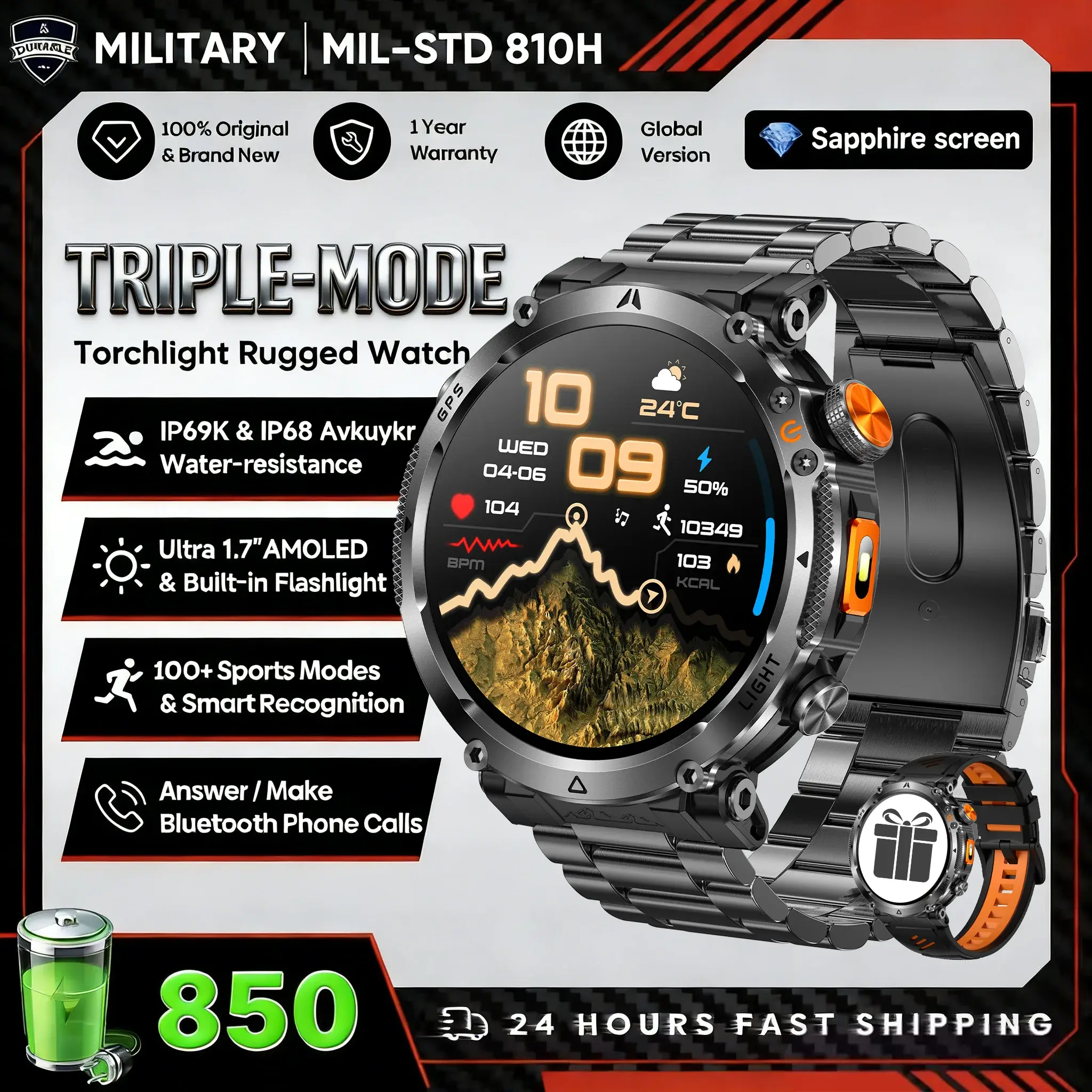 2026 New Military GPS Sports Smart Watch Men Compass 3ATM Waterproof Swim Fitness Tracker AMOLED HD SmartWatches 580Mah Battery Smart_Life_Tech